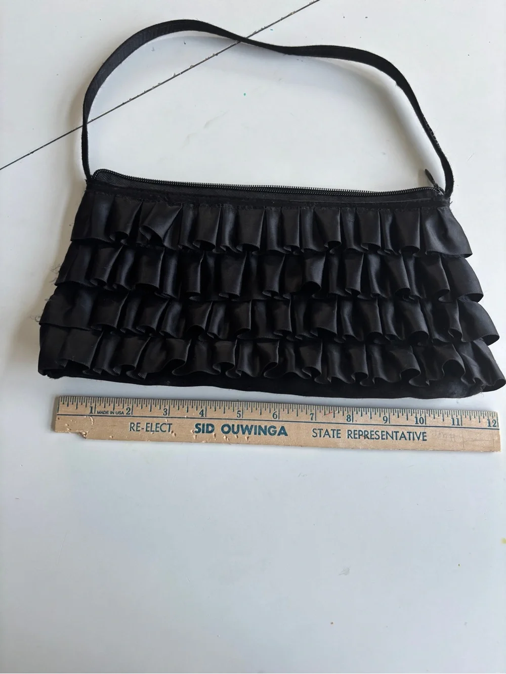 Black Ruffled Shoulder Bag - Classic Evening Clutch